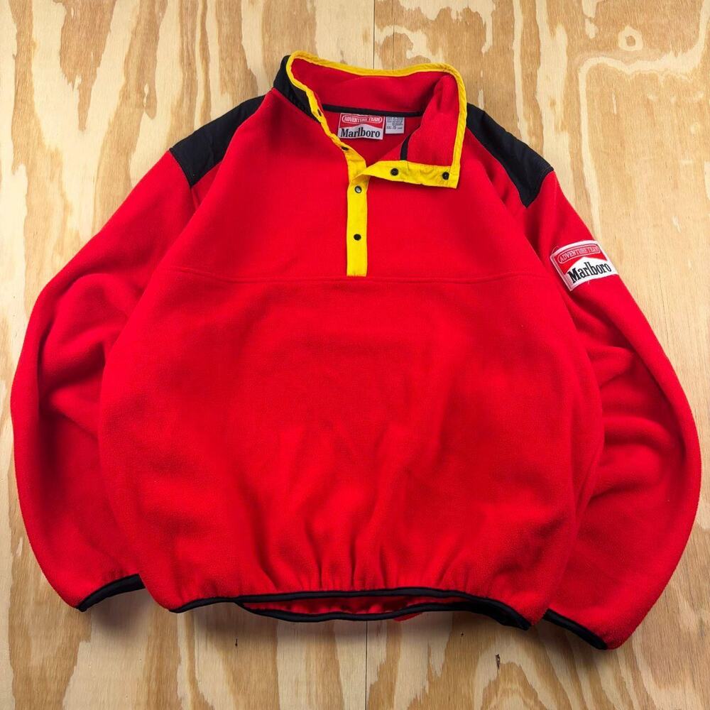 Vintage 90s Marlboro Adventure Team Fleece Pullover – Red/Yellow – XL